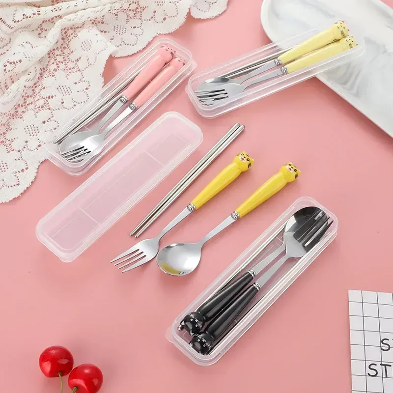 Portable Cartoon Tableware Reusable Flatware Silverware Include Fork Spoon for Children cutlery set picnic cutlery set picnic tableware camping cutlery set