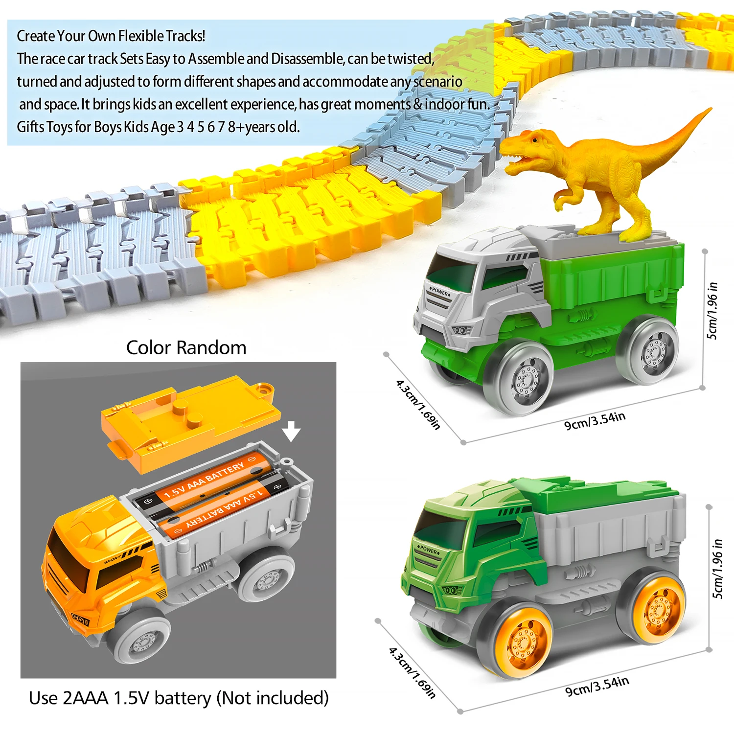 Magical Race Dinosaur Track Car Toy Vehicle LED Light Electronics Car Tracks Toy Parts Car for Children Boys Birthday Gift 6