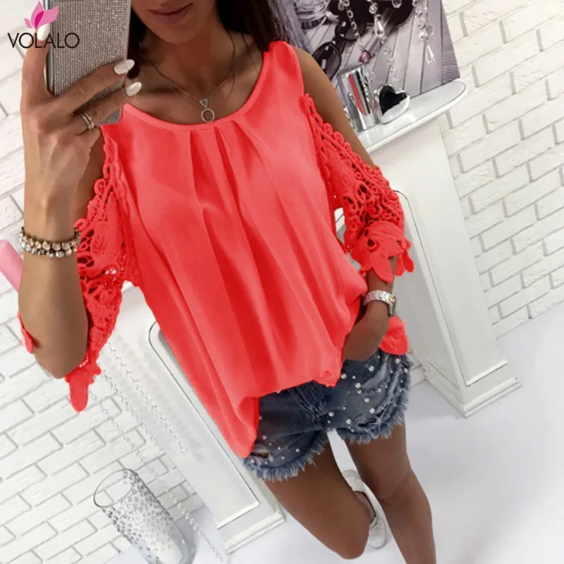 

VOLALO Women Spring Atumn Chiffon Blouse Top 2024 O Neck Roll Up Long Sleeves Loose Shirt Blusa Feminina 2X