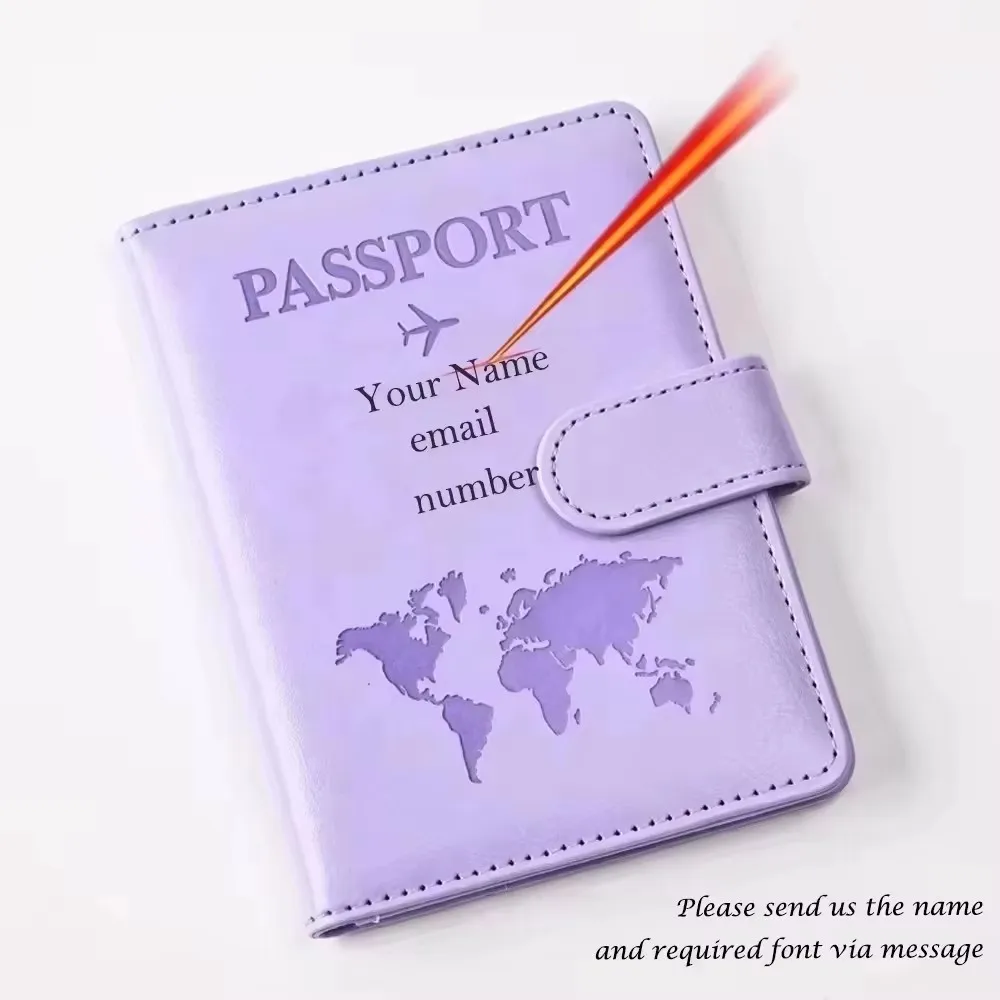 Personalized PU Leather Passport Cover with Name for Couples – Travel Accessories