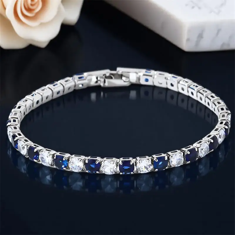 クリスタル ブレスレット 17/19 センチメートルブルークリスタル 4 ミリメートルラウンド