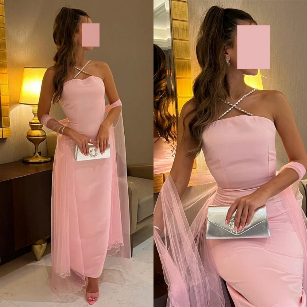 

Prom Dresses High Quality Strapless Sheath Cross Sequin Party Dress Ankle Length Formal Evening Gowns Выпускные платья 이브닝드레스