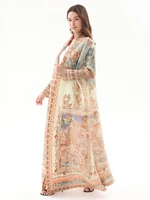 Miyake Pleated Turndown Collar Vintage Printed Long Sleeve Dress Women 4