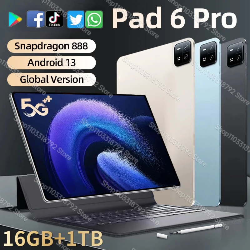 

2023 оригинальный телефон, планшет Android Pad 6 Pro 16 ГБ + 1 ТБ, Snapdragon 888, планшеты, ПК, телефон с двумя SIM-картами или Wi-Fi, HD 4K Mi Tab