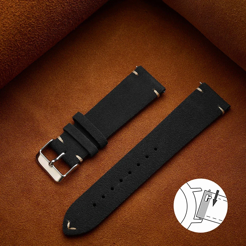 14mm 16mm 18mm Wristband Quick Release Soft Suede Strap 20mm 22mm Brown Watch Bands Calfskin Bracelet Women&Men Accessories