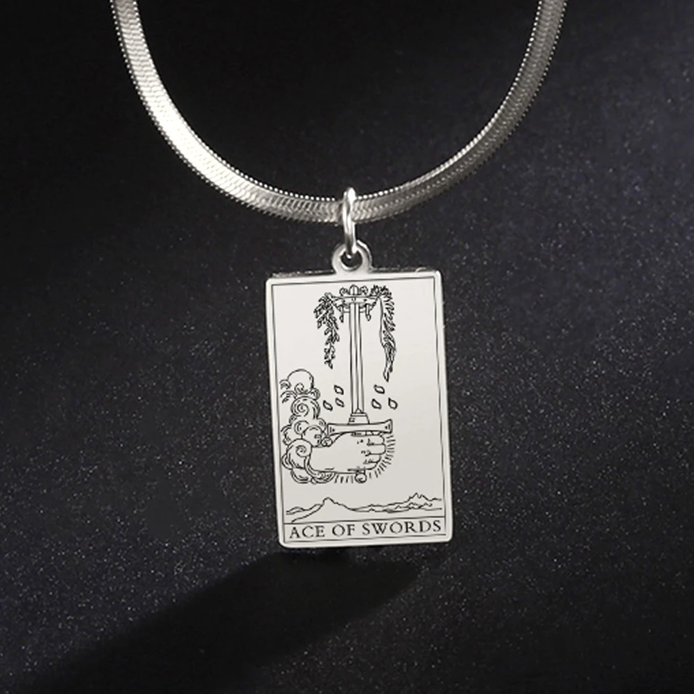 Dadapara Tarocchi Collana Donna Stainles Steel Snake Chain Choker Suit Of Swords Tradizionale Tarot Art Minor Arcana