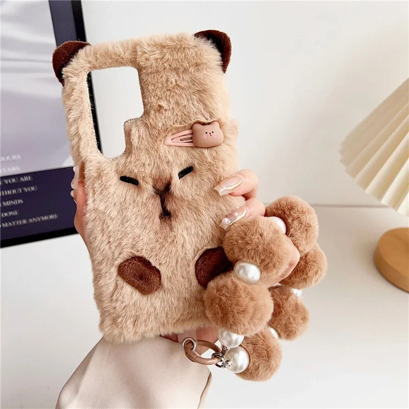 Cartoon Capybara Plush Fur Fluffy Phone Case Cover