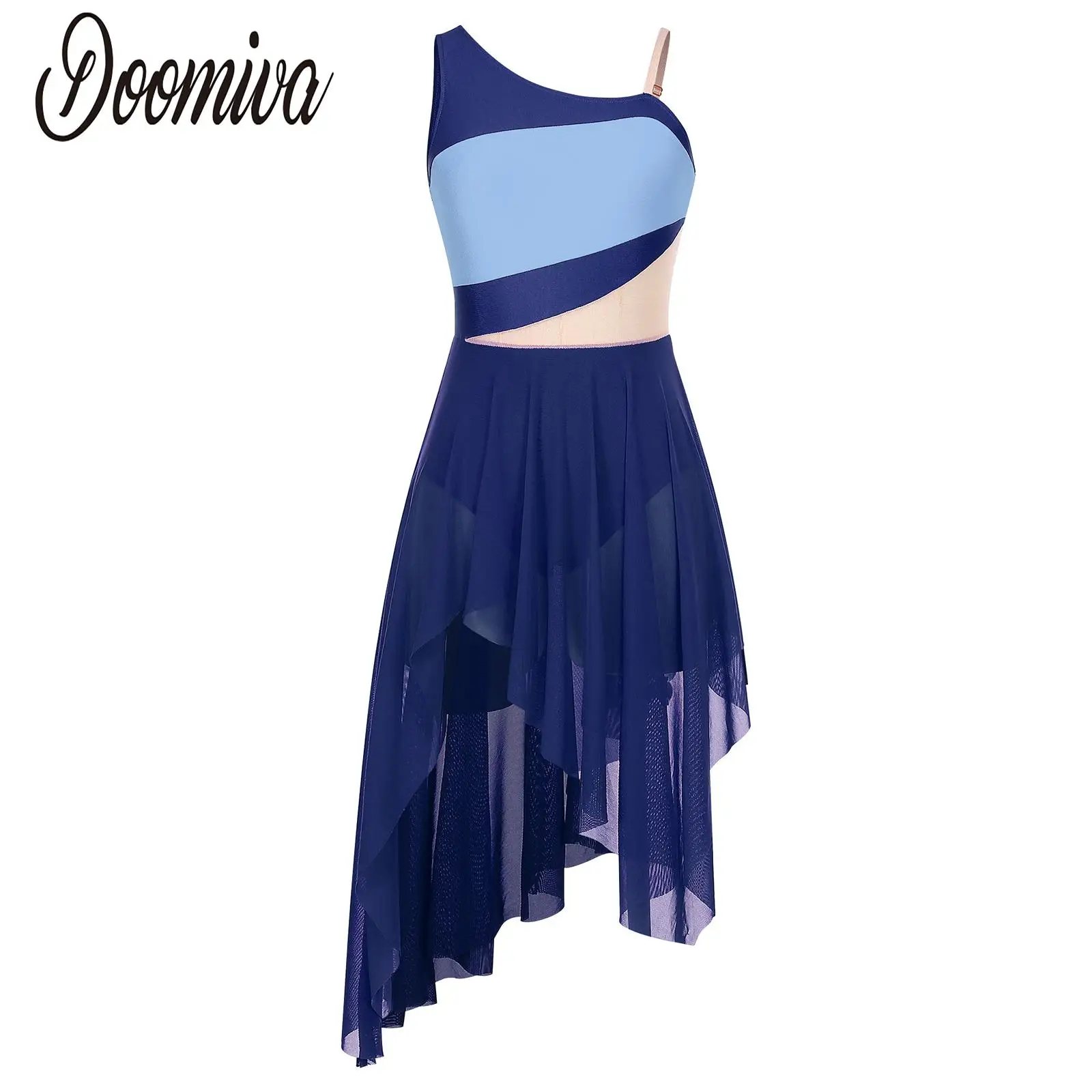 

Adult Ballet Dance Dress Women Irregular Shoulder Ballet Leotard with Mesh Skirts Lyrical Dance Clothes for Performance Party