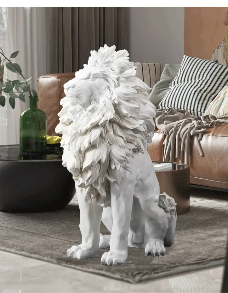 Luxurious Golden Lion Large Floor Sculpture Ornaments, Living Room TV Cabinet Creative Art Decorations, Home Furniture Gifts