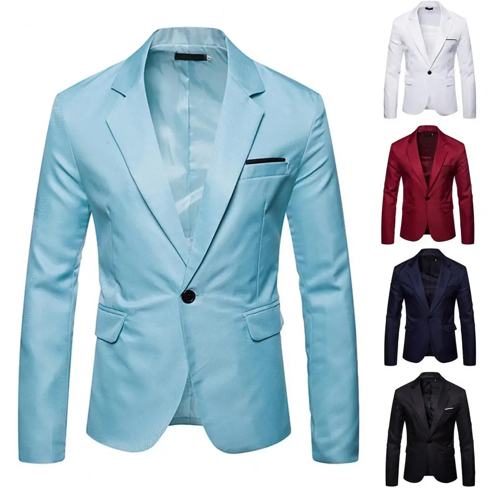 

Stylish Men Blazer Autumn Winter Handsome Lapel Suit Coat Turndown Collar Temperament Men Suit Coat for Party