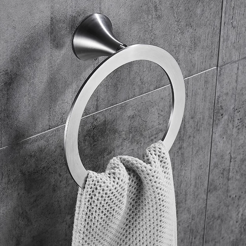 SUS 304 Stainless Steel Towel Ring Bathroom Towel Hanger Holder Rust Proof Wall Mount Round Style Polished Racks
