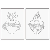 Holy Family Heart Art Print Sacred Heart of Jesus, Immaculate Heart of Joseph Catholic Line Art Wall Decor Poster