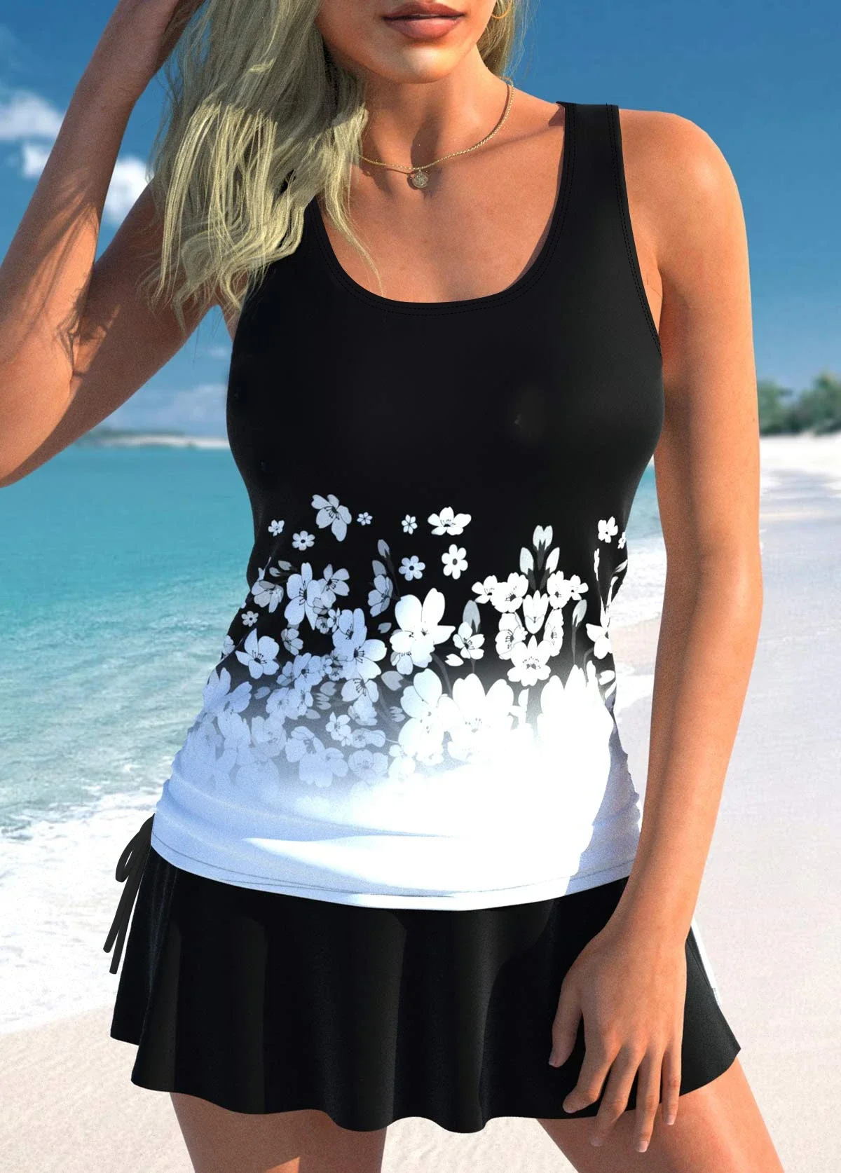 Women's Beach Suit Coconut Print Tankini Swimsuit Two Piece Bikini Set Seaside Vacation S-6XL