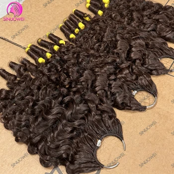 Burmese Curly #4 Brown Feather Crochet 100% Human Hair Extension Invisible Lightweight Feather Crochet Braids Hair For Braiding 1