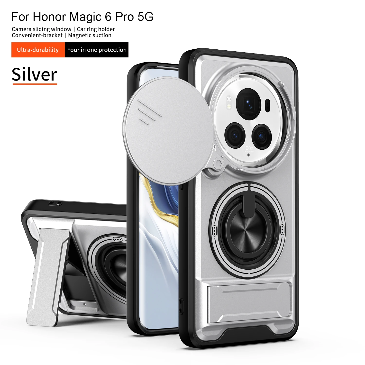 Magnetic Armor Camera Protection Phone Case with Foldable Holder