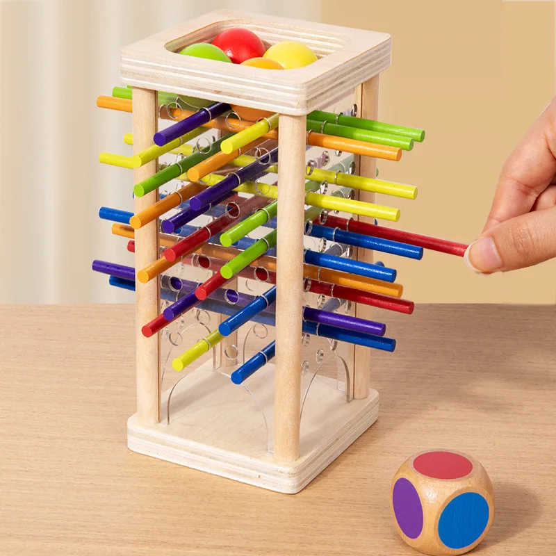 Educational Toy Desktop Dice And 4-sided Acrylic Stick Pulling Game Pizza Tower Parent-Child Interactive Thinking Training - 4