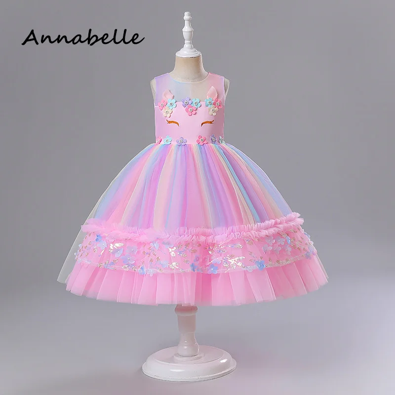 Annabelle Flower Girl Dress Ball Gown Kids Birthday Party Wedding Party Gown Manica Corta Puffy Abiti Di Lusso Per Kids2024