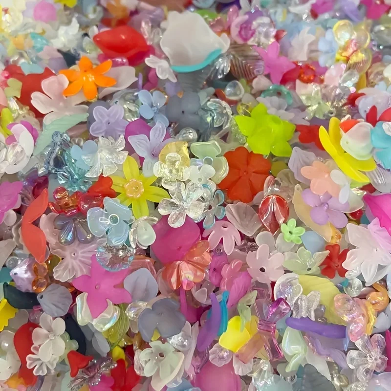 Frosted Petal Butterfly Bow Acrylic Beads - 30g/1.05oz - Mixed Style DIY Jewelry Bracelet Accessories in Varied Colors