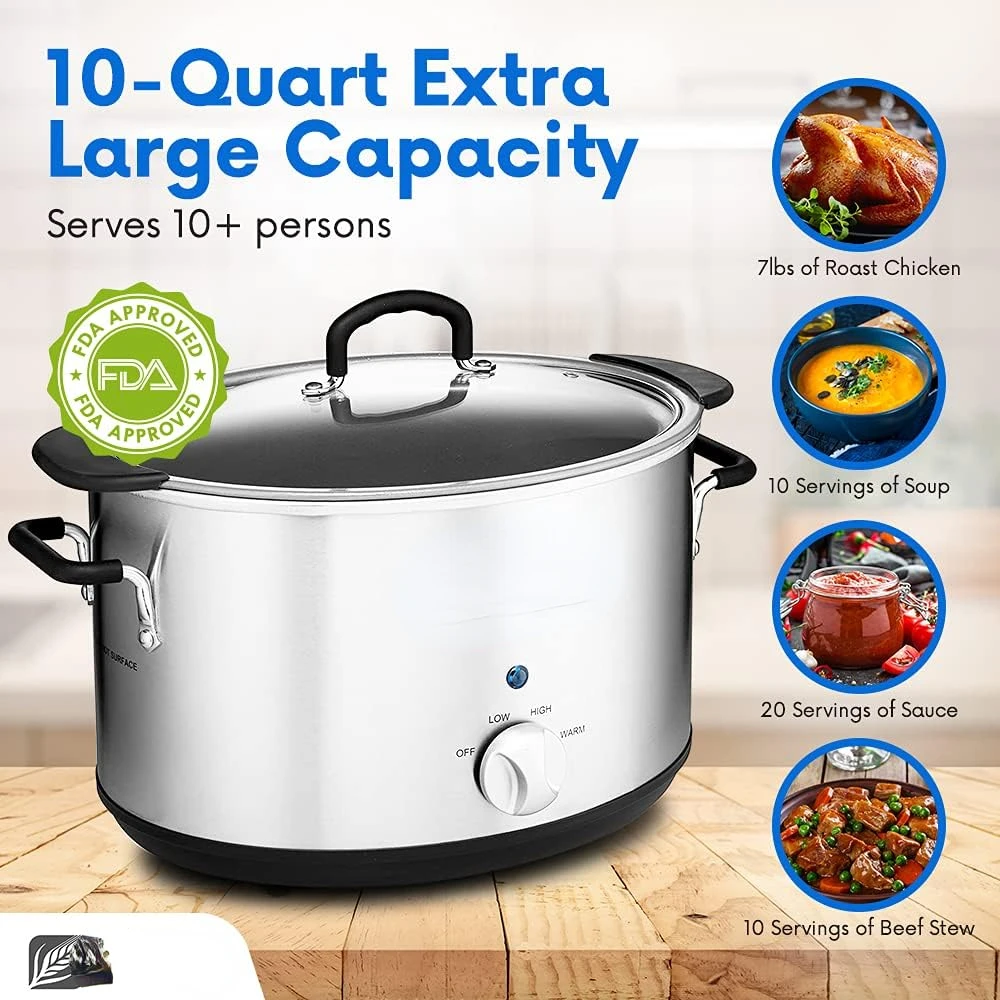 Mill Extra Large 10 Quart Slow Cooker With Metal Searing Pot & Transparent  Tempered Glass Lid Multipurpose Lightweight Slow - AliExpress