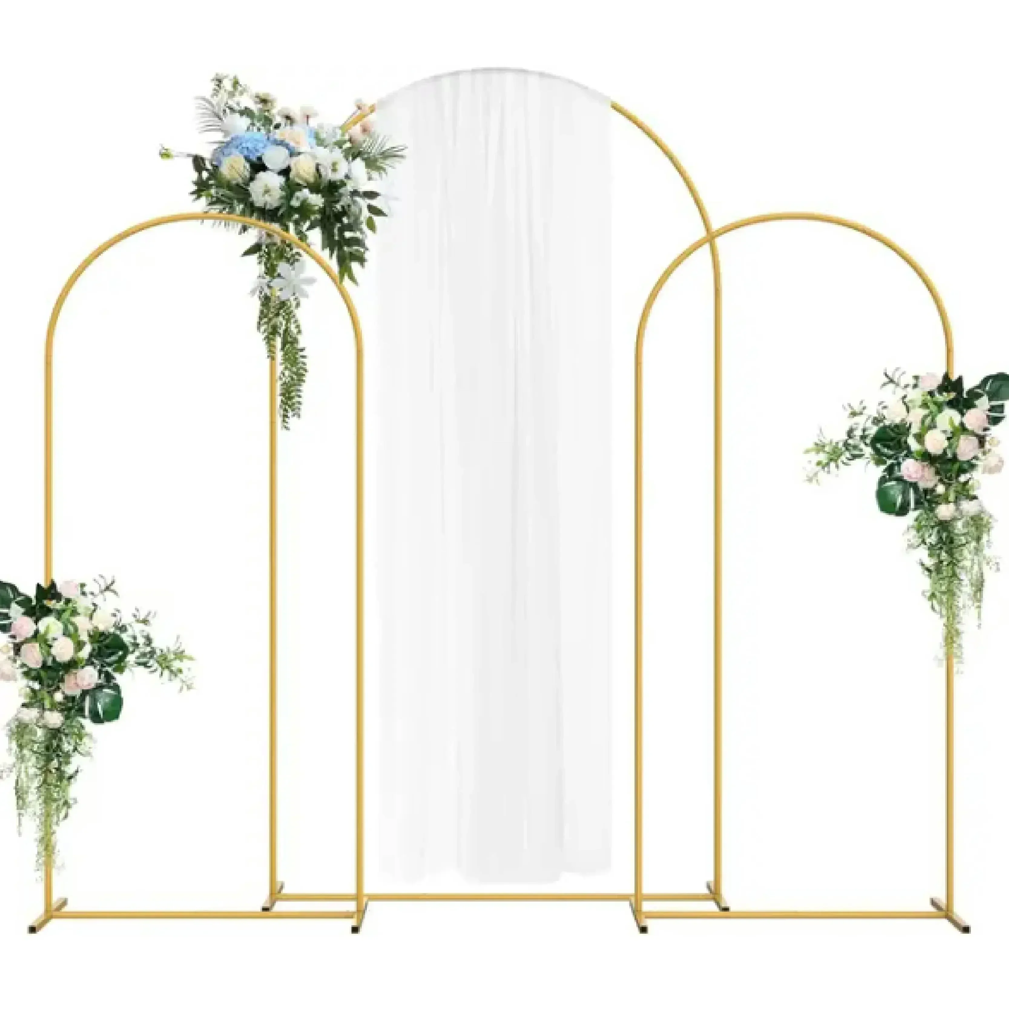 Metalen Boog Achtergrond Set van 3, 6,6/5,9/4,9 ft Gouden Bruiloft Bogen voor Ceremonie, Metalen Ballonboog Frame Tuin Preeil voor Huwelijksceremonie en Verjaardag