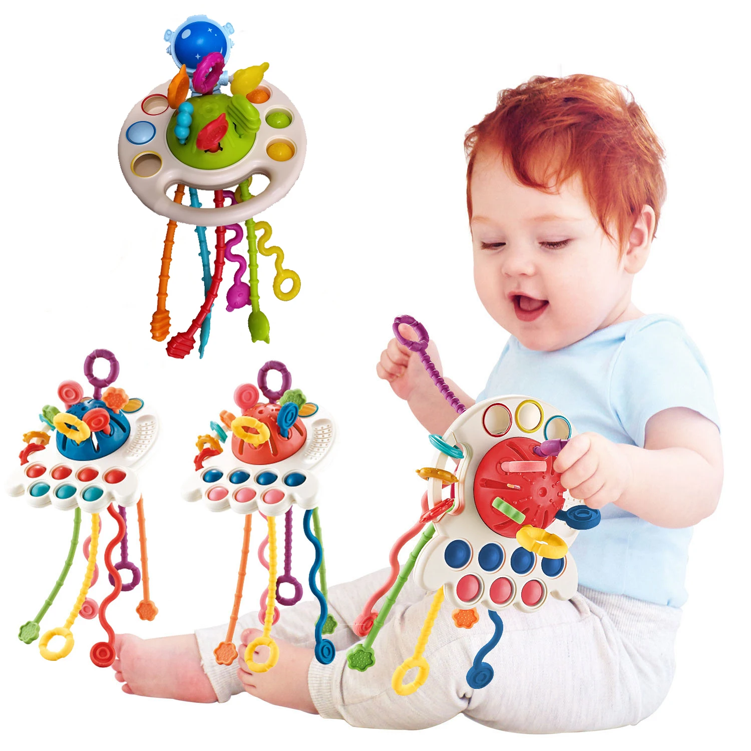 

Baby Rattles Sensory Toys Silicone Newborn Teething Toys Baby Games Early Development Motor Skills Pull Toys Montessori Rattles