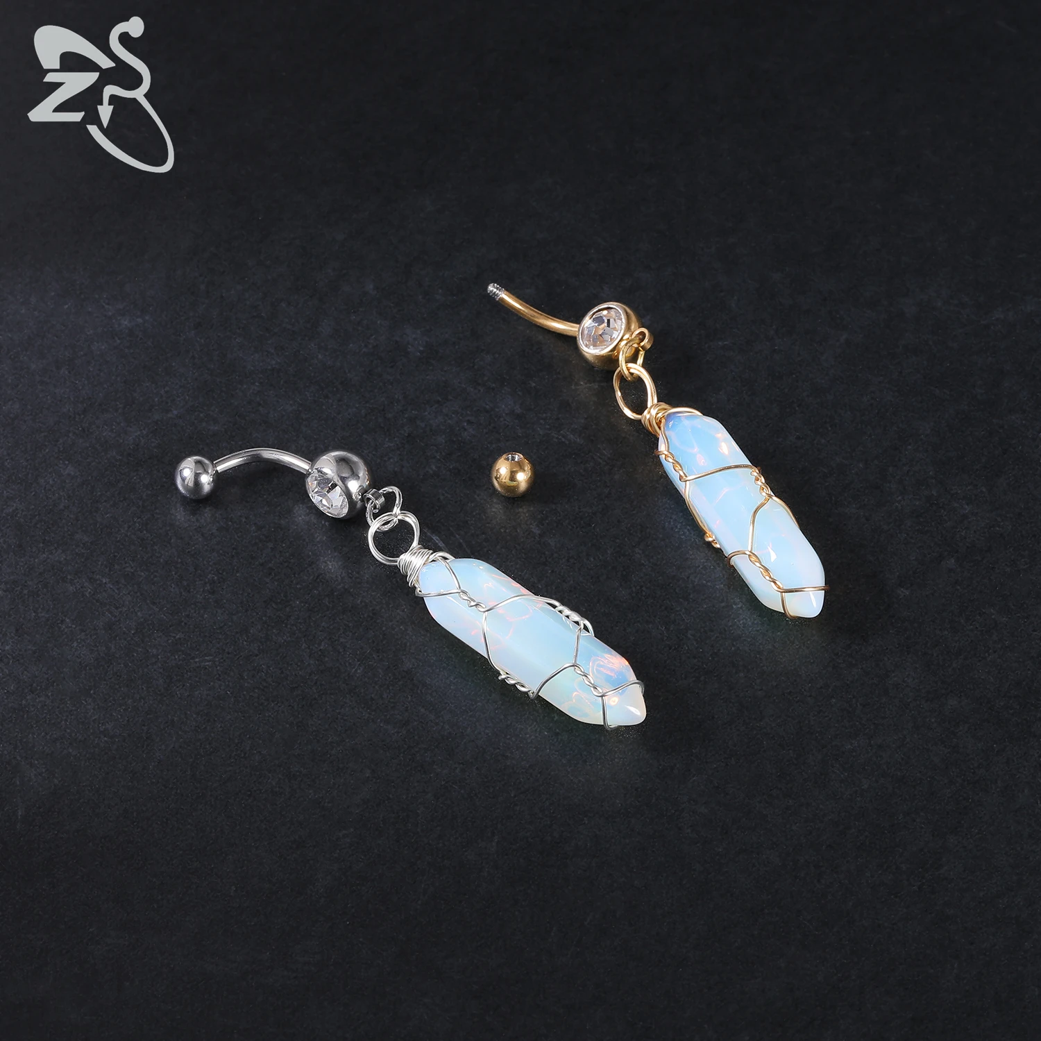 ZS 1 PC Cute Shell Pendant Belly Button Ring Moonstone Drop Belly Rings 14G Stainless Steel Summer Flower Navel Piercing Jewelry