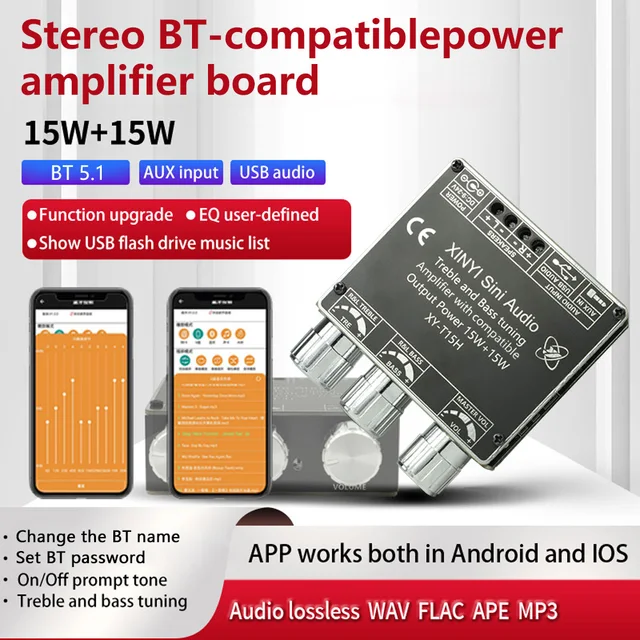 Scheda Amplificatore Bluetooth Stereo 2x50W - HiFi, Alimentazione DC 8-24V, Per Altoparlanti 4-8 Ohm, Con Protezioni Integrate