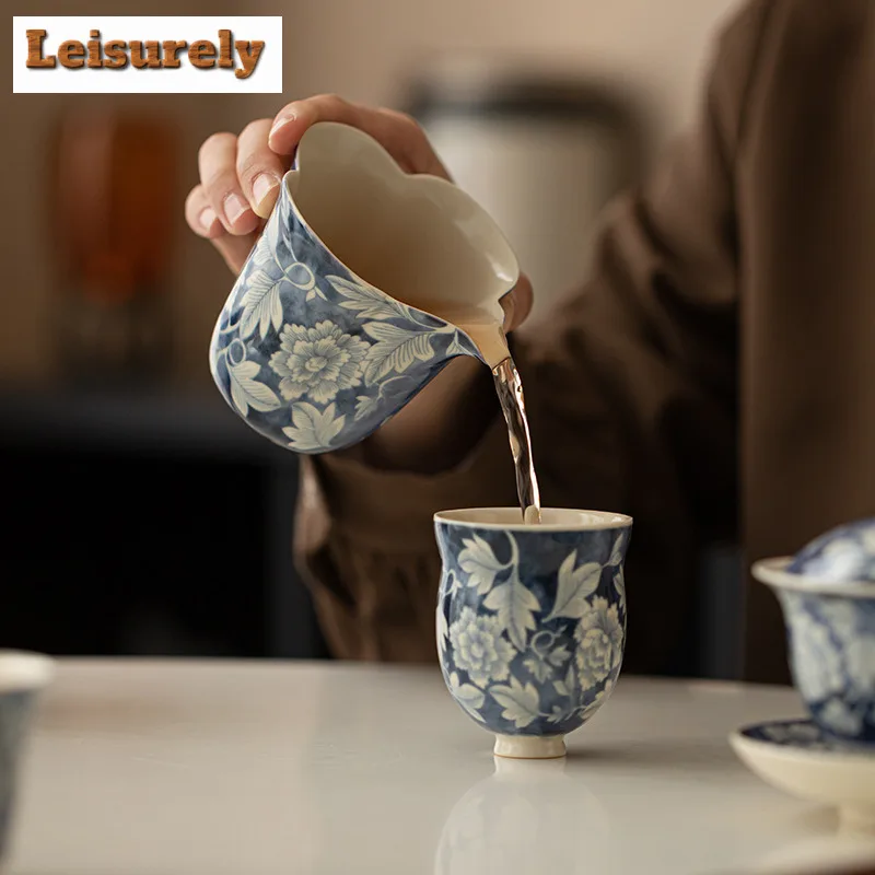 150ML Soda Glaze Yuan Blue and White Ceramic Tea Pitcher Tea Divider Cha Hai Dispenser Justice Cup Fair Mug Teaware Supplies