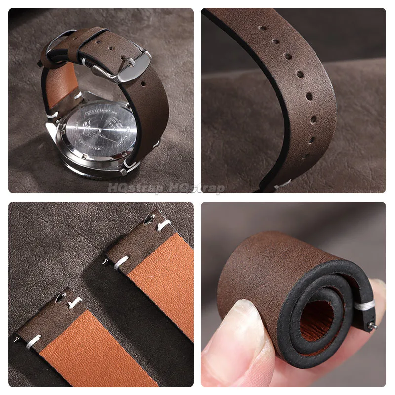 Handmade Vintage Cowhide Leather Watch Band with Quick Release