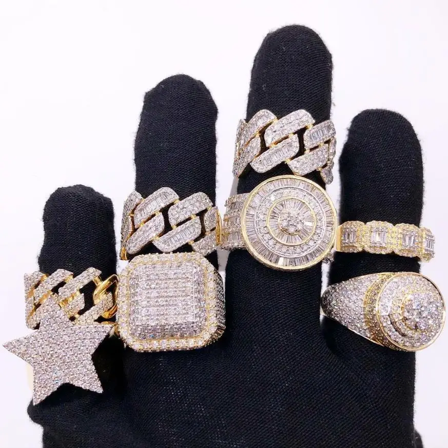 Hip Hop Moissanite Ring 3D Pattern 925 Silver VVS Moissanite Diamond Mens Fully Iced Out Championship Ring