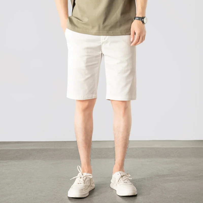 

2023 New Summer Shorts Men Cotton Knee Length Solid Color Beach Shorts Vintage Casual Men Shorts Fashion Short Trousers E34