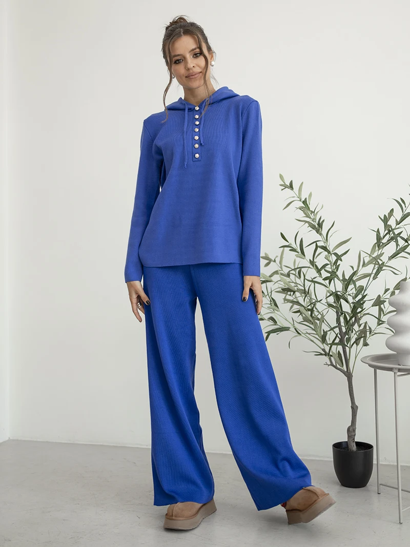 Knitted Tracksuit Women Two Piece Set Loungewear 2 Piece Hoodie Pant Matching Sets Casual Knit Two Piece Set For Women 2024