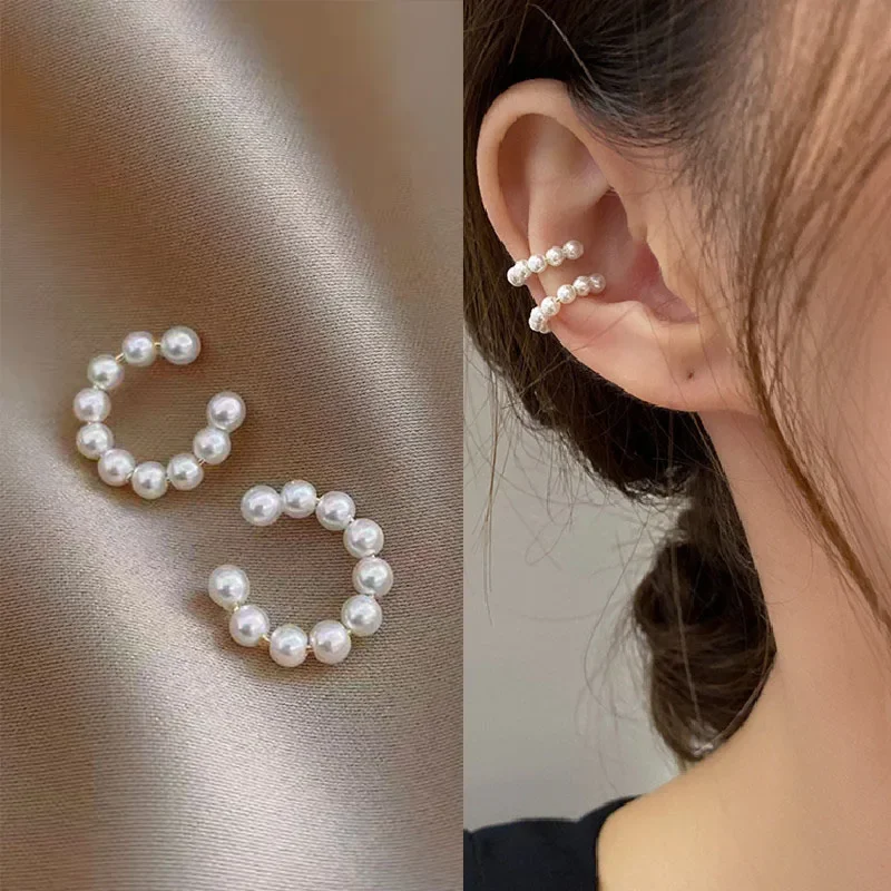 Women's Coil Ear Clip French Style Metal Brushed Bean-shaped Earrings