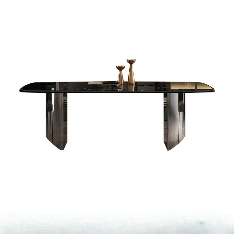 

Tempered Glass Suspension Light Luxury Household Small Apartment Modern Simple Rectangular Stainless Steel Dining Table
