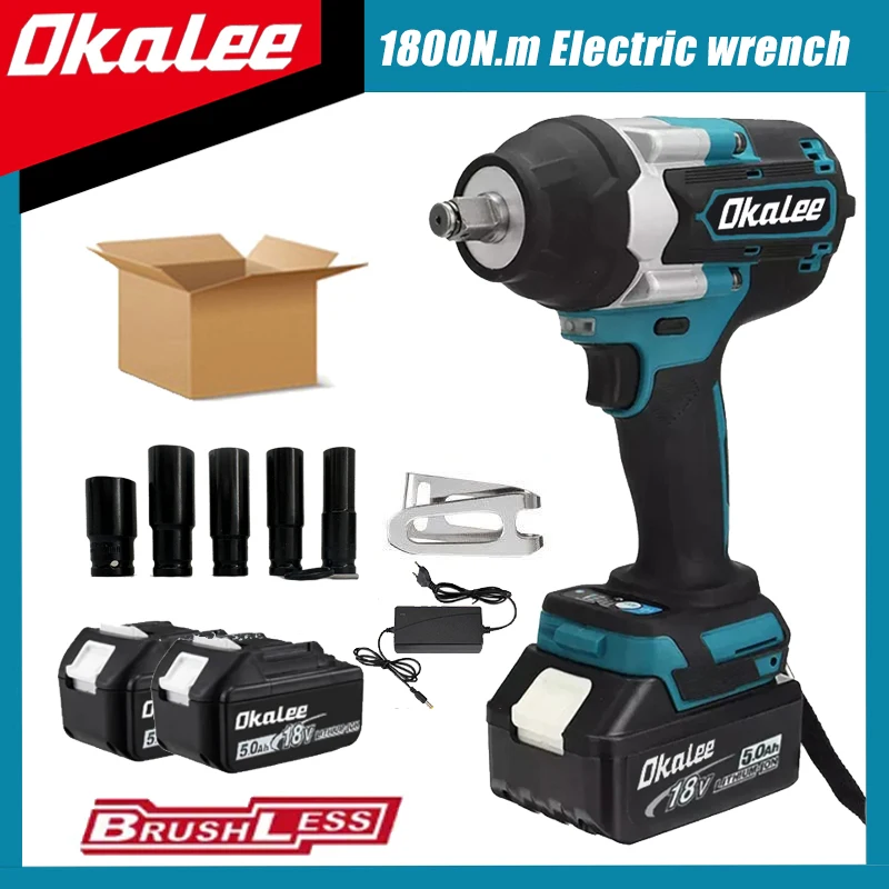

Электрический гайковерт Okalee Tool 18 в с возможностью открытия шин для грузовиков DTW700 1800 Н. М, с высоким крутящим моментом, 1/2 дюйма, совместим с батареей Makita