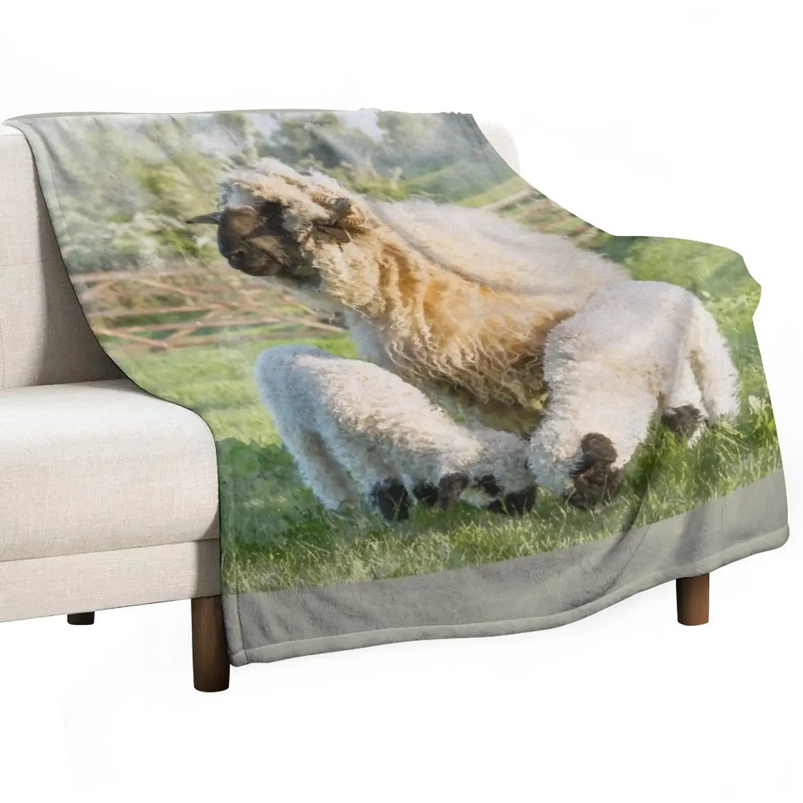 

Watercolour Photograph of Valais Blacknose Sheep and Her Twin Lambs Throw Blanket Plaid Blankets For Bed Cute anime Blankets