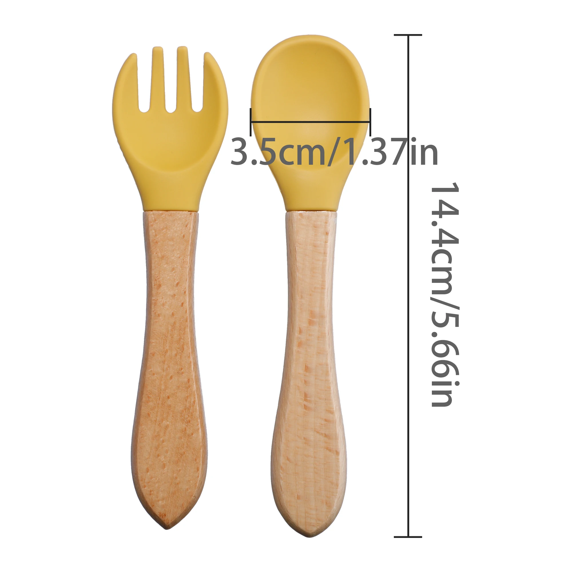 2pcs/set Food Grade Silicone Mini Fork Spoon For Baby Wooden Print Utensils Set Feeding Spoon Learn To Eat Children's Tableware images - 6