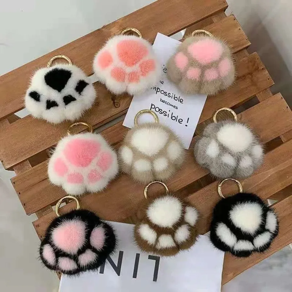 Portachiavi con ciondolo zampa di gatto portachiavi in morbida pelliccia sintetica soffice regalo per bambini peluche portachiavi con portachiavi per auto  26