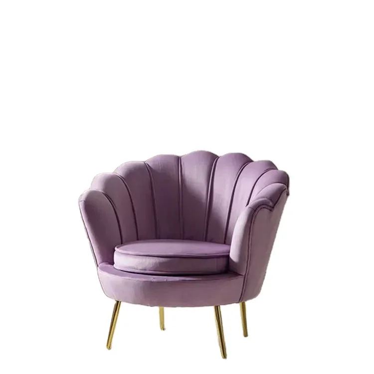 

Hot Sale Upholstered Modern Nordic Fabric Velvet Chair Pink ArmChair Golden Metal Legs Single Sofa Accent Chair For Living room