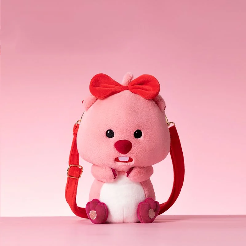 

Miniso 3D Loopy Diagonal Straddle Bag Cute Cartoon Authentic Plush Doll Beaver Small Bag Shoulder Bag for Children Holiday Gift