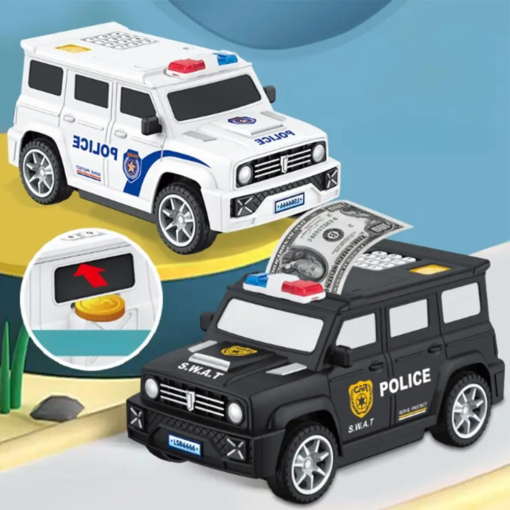 SWAT Car Model Piggy Bank Fingerprint Password Atm Cash Coin Can Auto Scroll Paper Money Saving Box Children Toys Alcancia