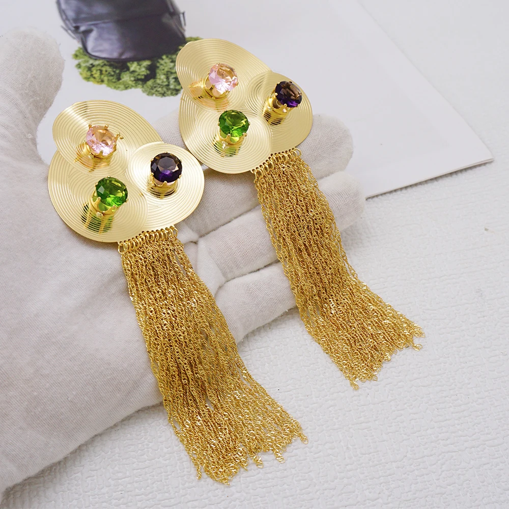 Bohemian Tassel Earrings Jewelry For Women Gold Color Italian Lady Design Crystal Drop Dangle Earrings Party Gifts