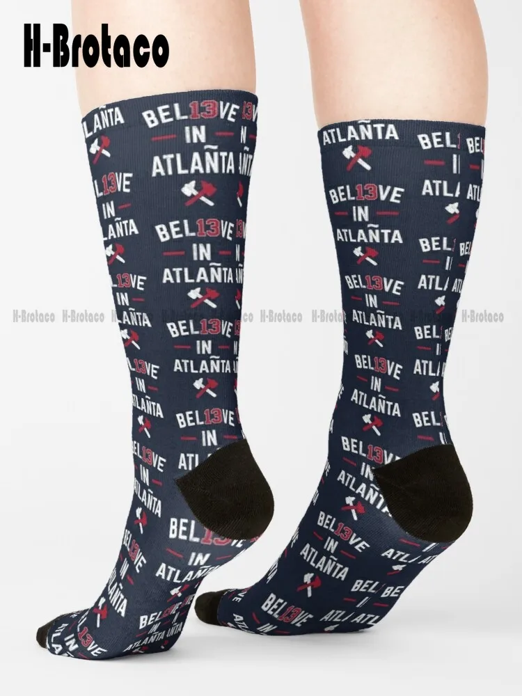 

Belive Atlanta Baseball Fans Socks Usa Socks Comfortable Best Girls Sports Custom Gift Harajuku Gd Hip Hop Cartoon Casual Art