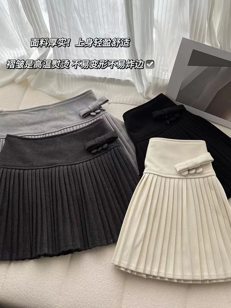 

High Quality New Solid Pleated Skirt 2000s Aesthetic Party Prom Vintage Classical Cozy A-Line Skirt Kawaii Bow Kpop Preppy Style