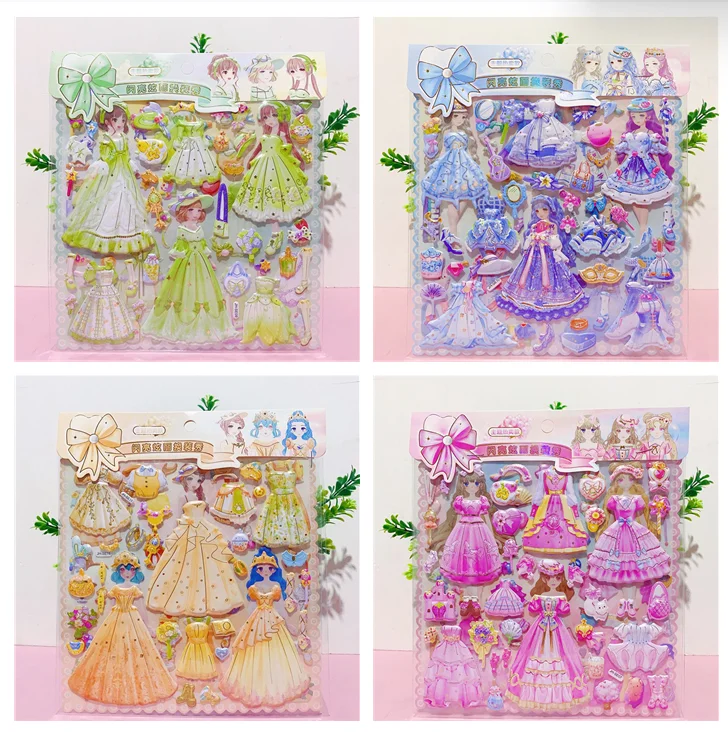 Grande tamanho 3d inchado adesivos bonitos para crianças, princesa  vestir-se do traje da menina brinquedos do dobro-deck kawaii papel bonecas  festa brinquedos presentes - AliExpress