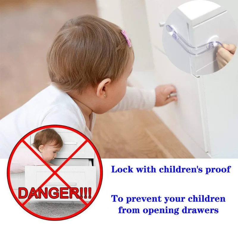 Cabinet Lock Child Lock Safety Lock 3/5/10Pcs Baby Safety Cabinet Locks & Straps Kids Plastic Drawer Locks for Home Proofing Adjustable Length for Secure Closure