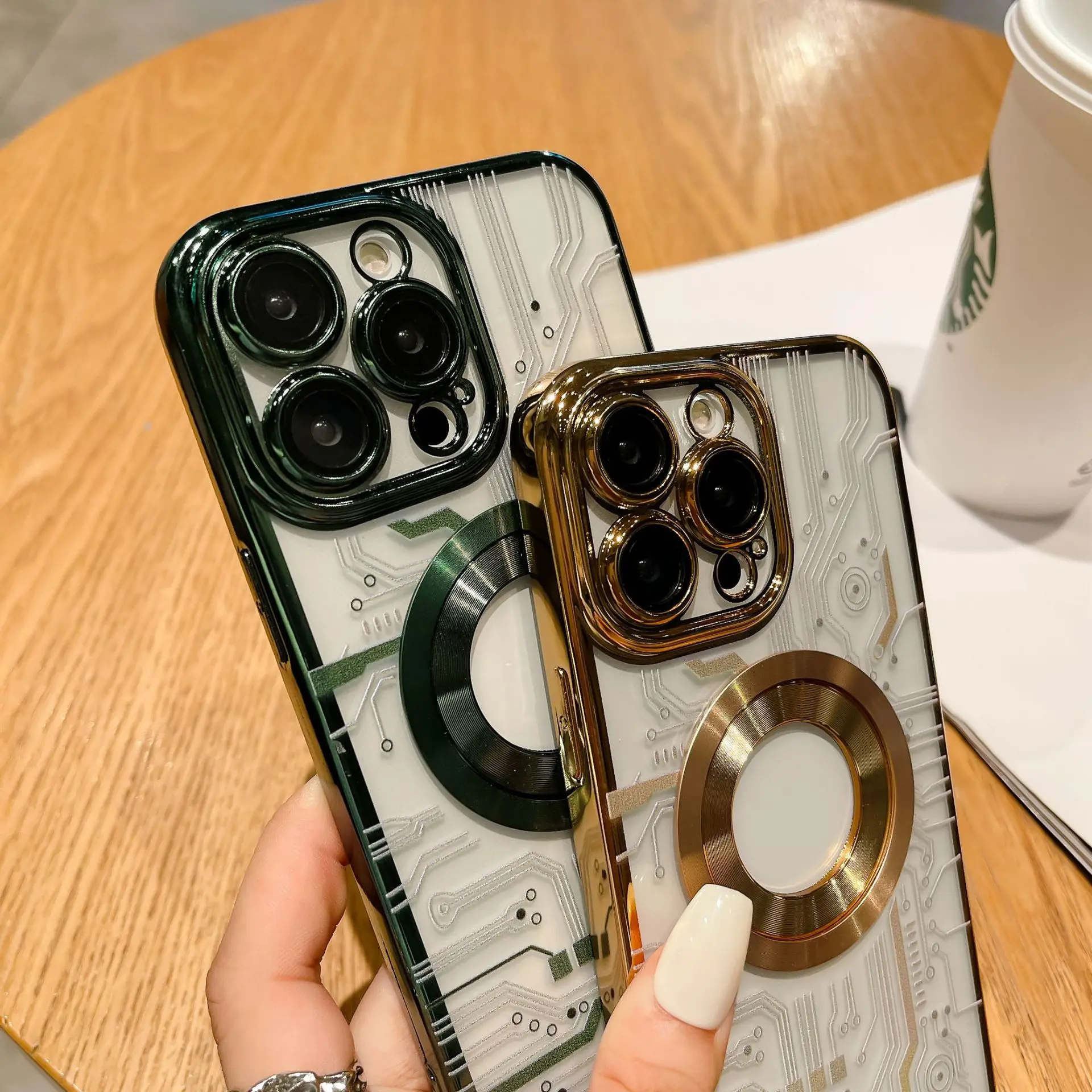 Фото Модный чехол для телефона с текстурой CD для iPhone 14, 13, 12, 11Promax, гальванизированный Магнитный защитный чехол с беспроводной зарядкой №3