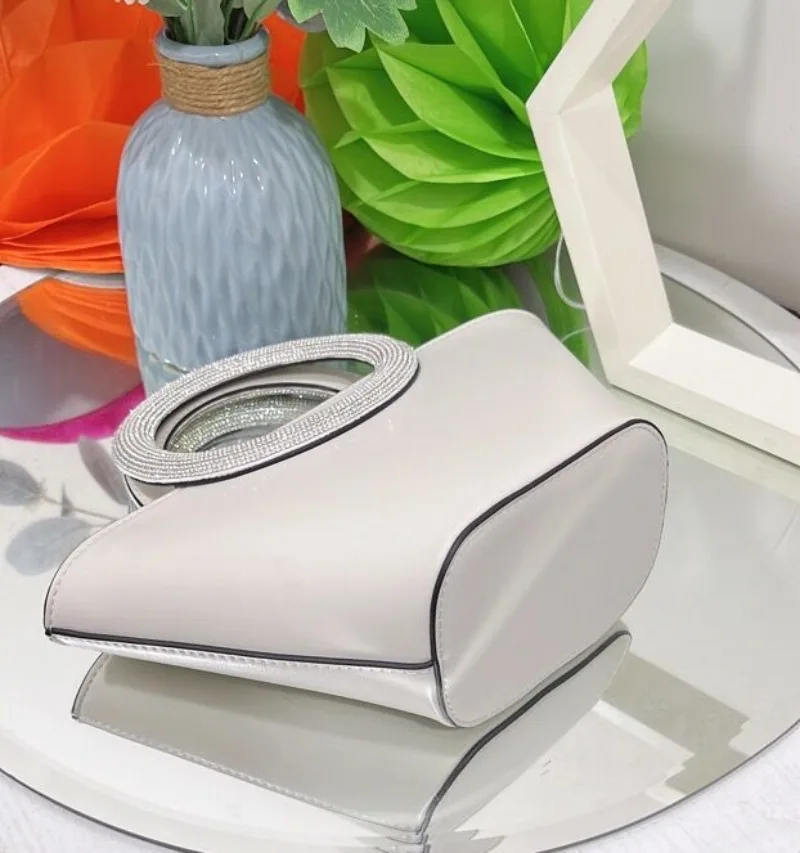 New luxury fashion girl ins studded round handle portable basket bag shoulder crossbody women's bags