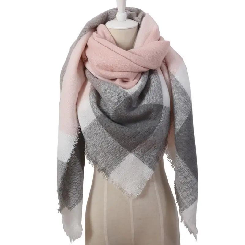 

Women Fashion Warm Soft Long Scarf Winter Luxury Plaid Triangle Scarf