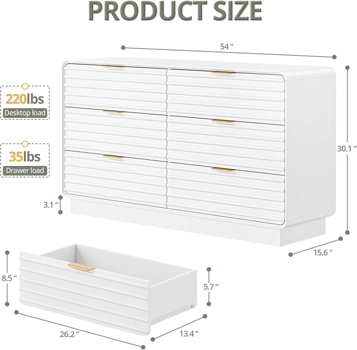 IRONCK Fluted 6 Drawer Dresser for Bedroom,54 2